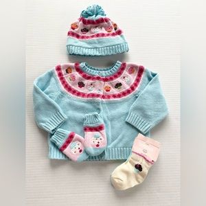 Cupcake Cutie Gymboree 6-12 12-18 mon 6 9 12 socks sweater mittens hat EUC & NWT
